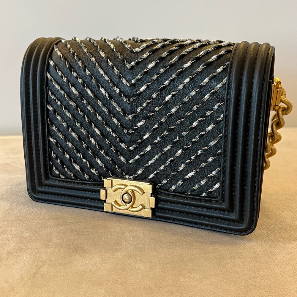 Chanel Calfskin Chevron Embroidered Boy By The Sea Flap Waist Belt Bag Black